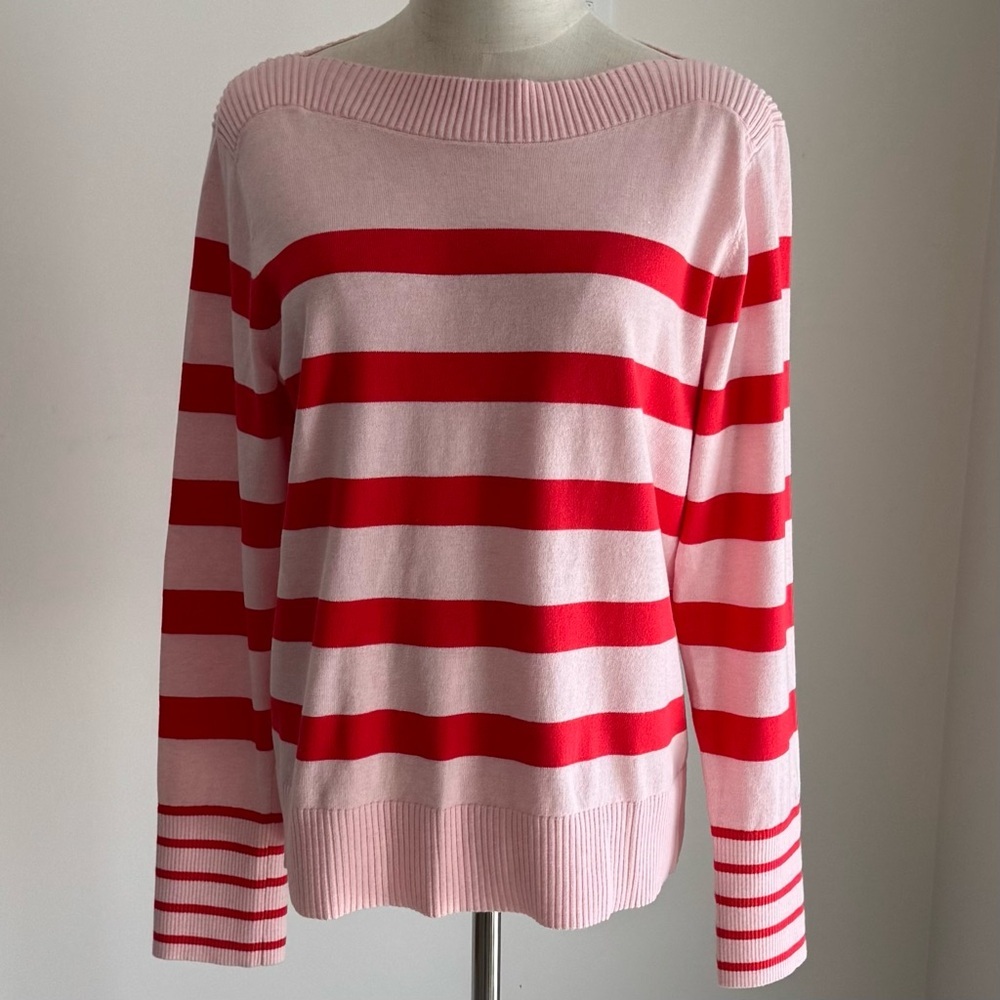 Tommy Hilfiger - Woman’s Pink and Red cotton boatneck sweater. Size M - Picture 3 of 11